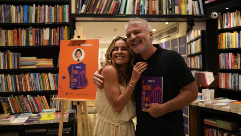 Atriz Monique Curi recebe famosos em noite de autógrafo do seu primeiro livro