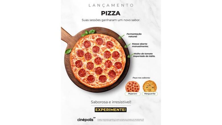 Cinépolis lança pizza com duas opções de sabores no seu cardápio VIP