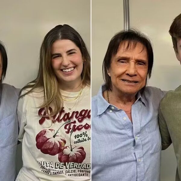 Roberto Carlos recebe visita dos netos no camarim