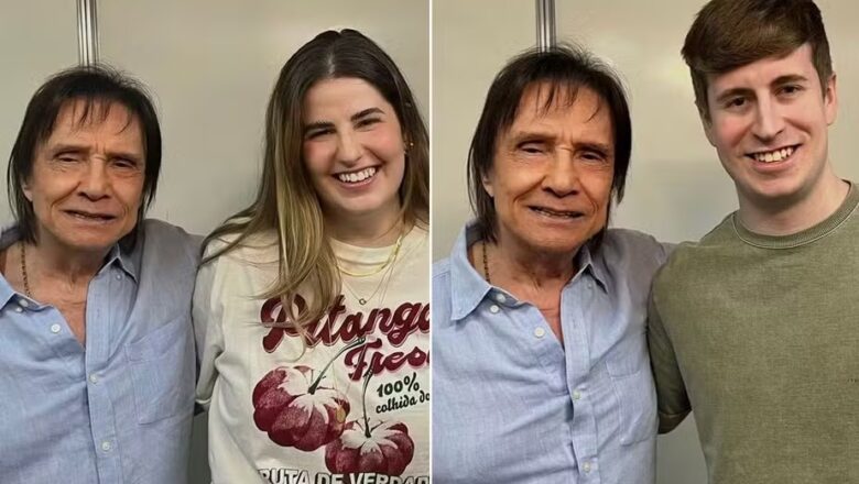 Roberto Carlos recebe visita dos netos no camarim