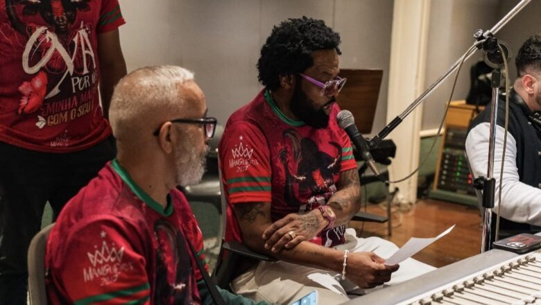 Parceria de Xande de Pilares, Karinah, Gilson Bernini, Gustavo Clarão, Beto Savanna e Felipe Mussili se apresenta neste sábado (1), nas eliminatórias de samba enredo da Mangueira 2027